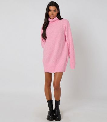 Urban Bliss Light Pink Roll Neck Mini Jumper Dress New Look