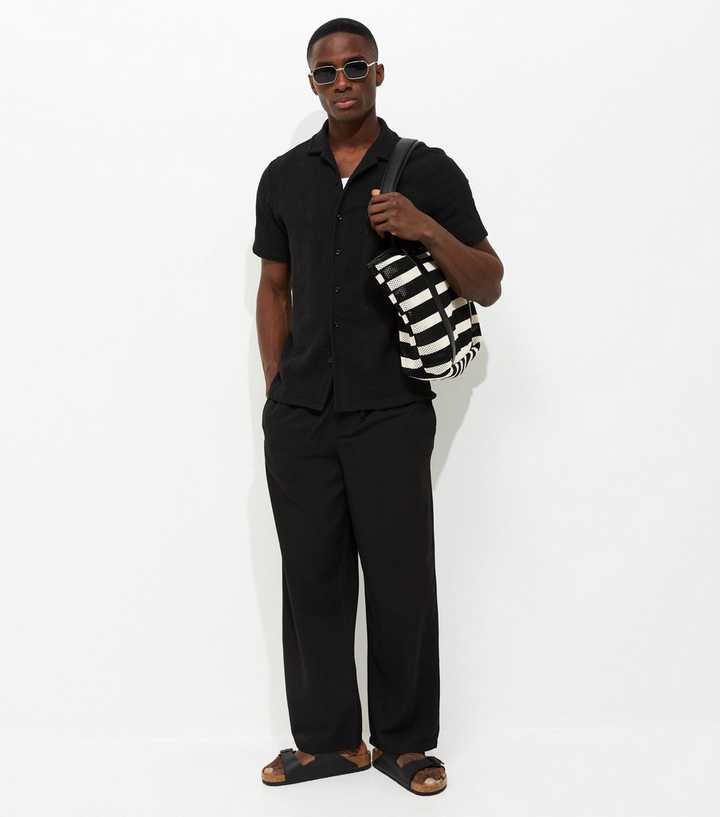 Black Relaxed Linen Look Wide Leg Trousers
