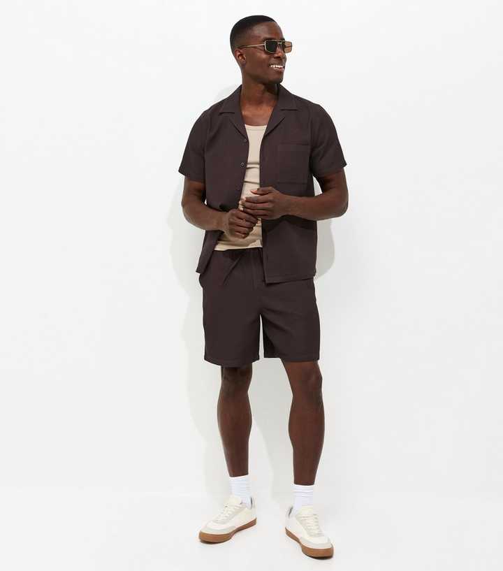 Dark Brown Waffle Drawstring Shorts