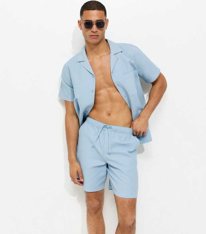 Light Blue Relaxed Waffle Drawstring Shorts