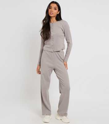 Urban Bliss Light Grey Ribbed Wide Leg Trousers