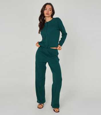 Urban Bliss Khaki Ribbed Wide Leg Trouser