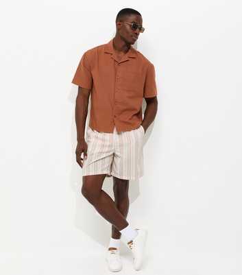 Cream Regular Striped Drawstring Shorts