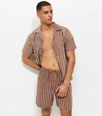 Brown Regular Striped Drawstring Shorts