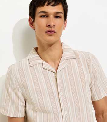 Cream Short Sleeve Stripe Regular Longline Shirt