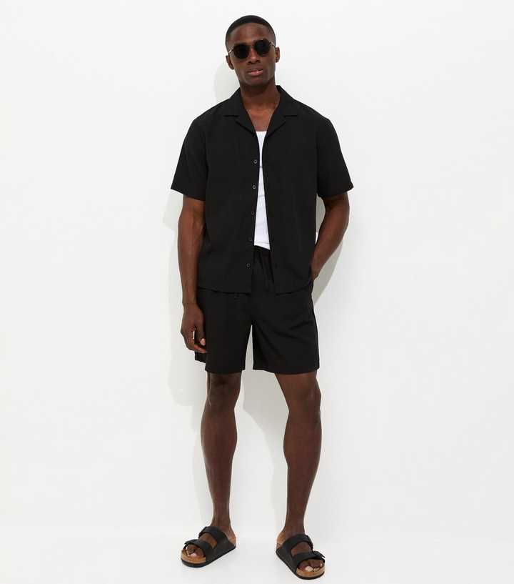 Black Regular Linen Look Pull On Shorts
