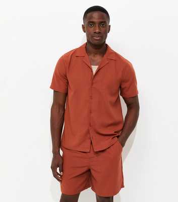 Rust Linen Look Pull On Shorts