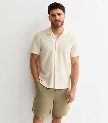Light Khaki Linen Look Pull On Shorts