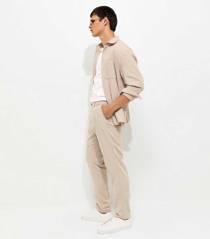 Stone Slim Linen Look Chino Trousers
