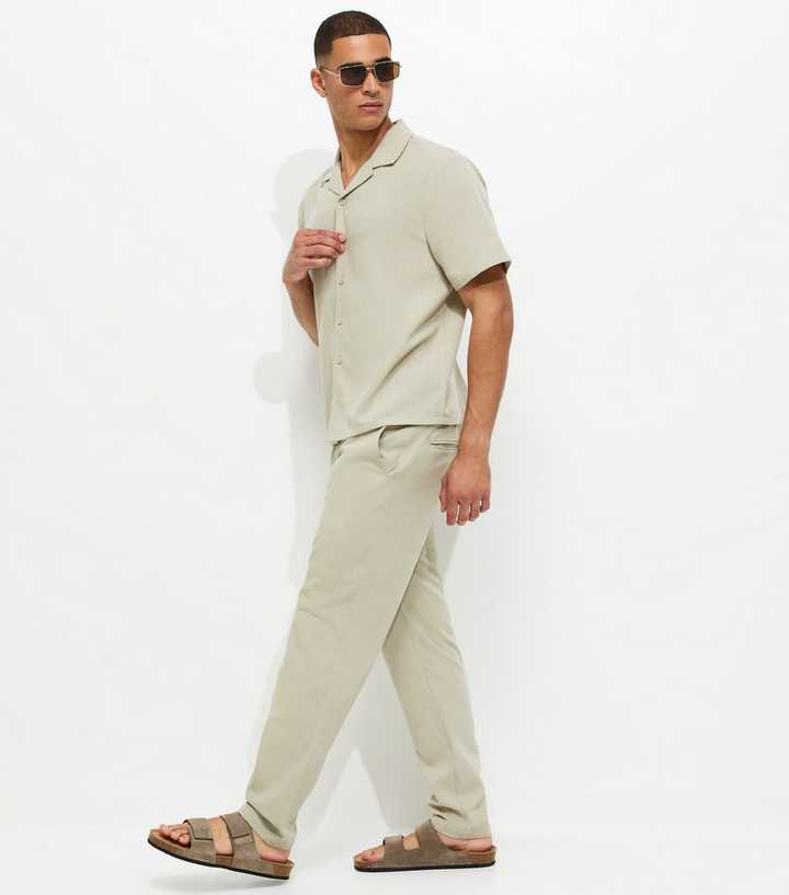 Mint Green Slim Linen Look Chino Trousers