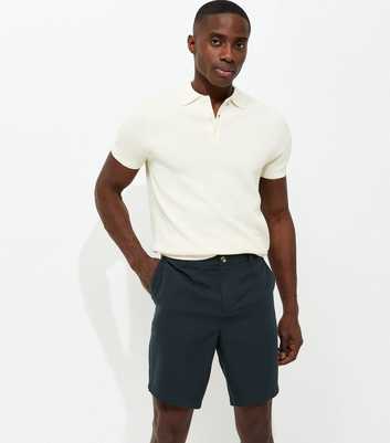 Navy Regular Linen Look Shorts