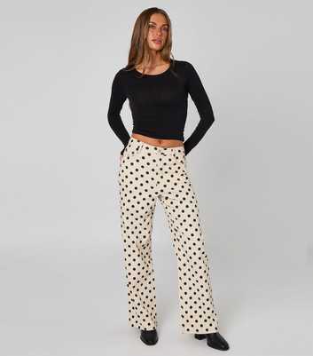 Urban Bliss Cream Polka Dot Wide Leg Jeans