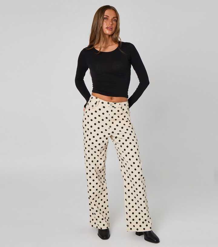 Urban Bliss Cream Polka Dot Wide Leg Jeans