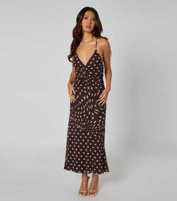 Urban Bliss Brown Polka Dot Ruched Midi Dress