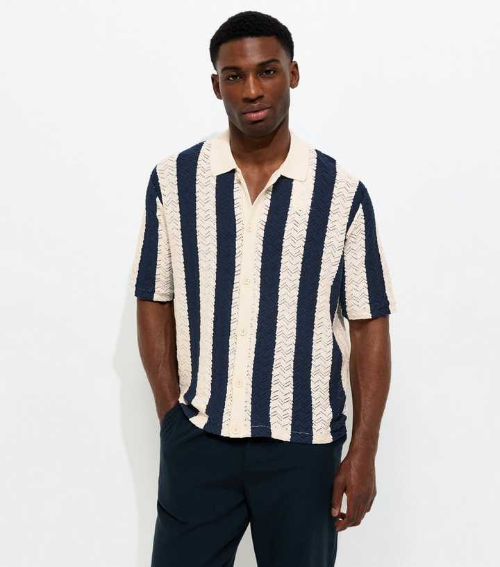 Jack & Jones Off White Relaxed Striped Knit Polo Shirt