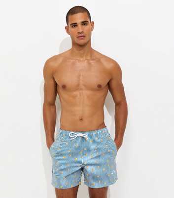 Jack & Jones Bright Blue Regular Fit Orange Stripe Print Swim Shorts