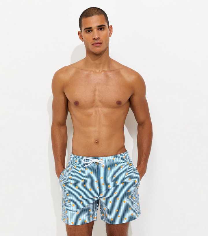Jack & Jones Bright Blue Regular Fit Orange Stripe Print Swim Shorts