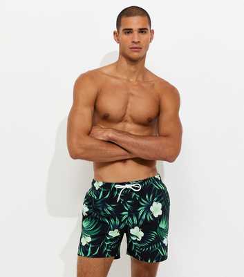 Jack & Jones Black Hibiscus Print Seersucker Swim Shorts