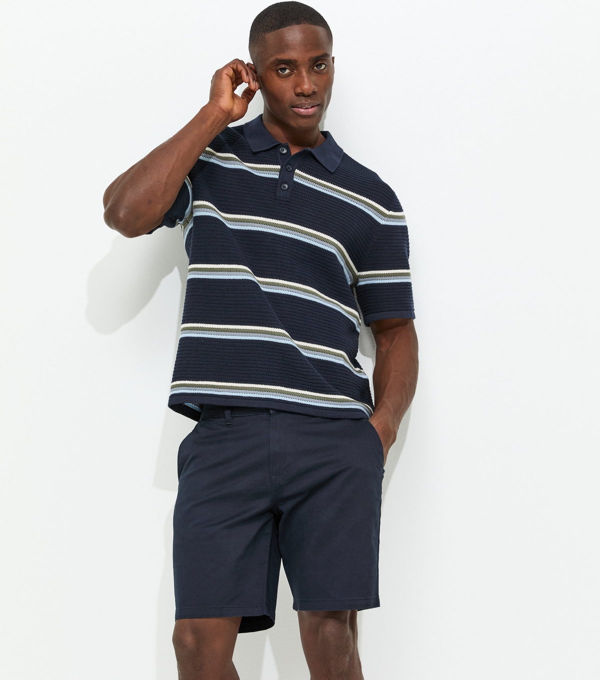 Jack & Jones Maine Stripe Knitted Polo Shirt, Navy, Size S, Men - Image 2