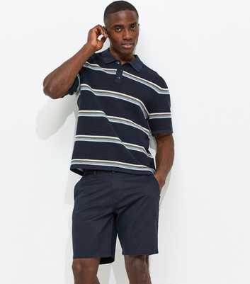 Jack & Jones Navy Striped Knit Polo Jumper