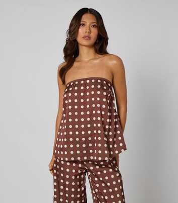 Urban Bliss Mid Brown Satin Polka Dot Bandeau Top