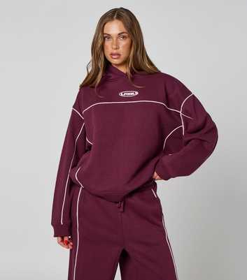 Urban Bliss Dark Burgundy Piped Logo Hoodie