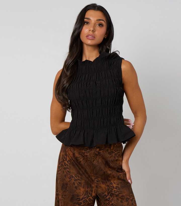 Urban Bliss Black Shirred Peplum Hem Top