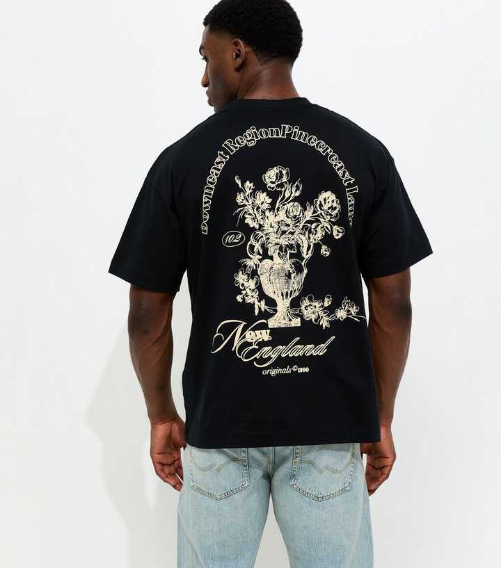 Jack & Jones Black Relaxed Cotton Vase Print T-Shirt