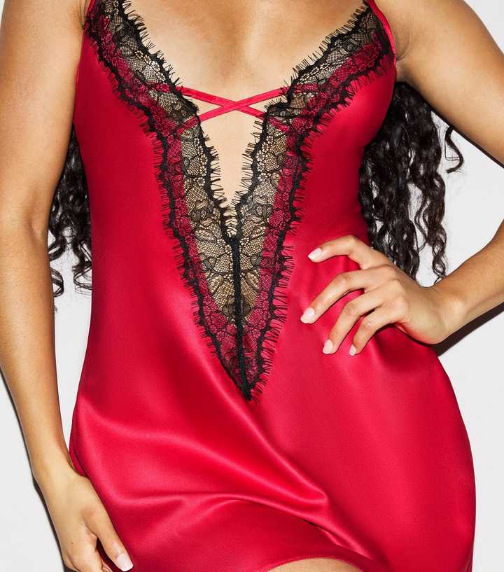 Ann Summers Bright Red Cherryann Satin and Lace Chemise