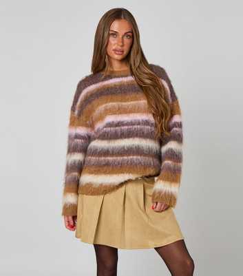 Urban Bliss Brown Fluffy Striped Jumper