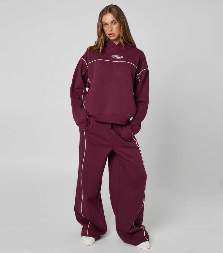 Urban Bliss Dark Burgundy Piped Joggers