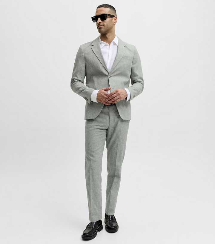 Jack & Jones Grey Cotton Rich Regular Tailored Trousers