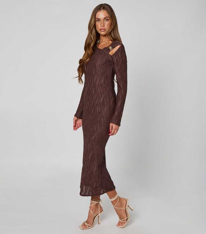 Urban Bliss Brown Textured Cut Out Midi Dress