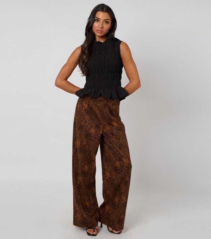 Urban Bliss Brown Faux Suede Animal Print Trousers