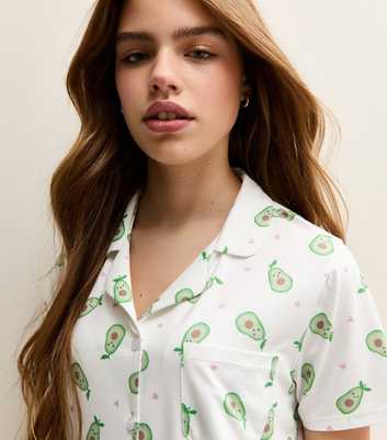 Girls White Avocado Print Shirt and Shorts Pyjama Set