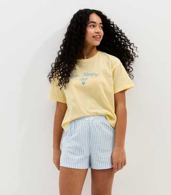 Girls Yellow Cotton T-Shirt and Striped Shorts Pyjama Set