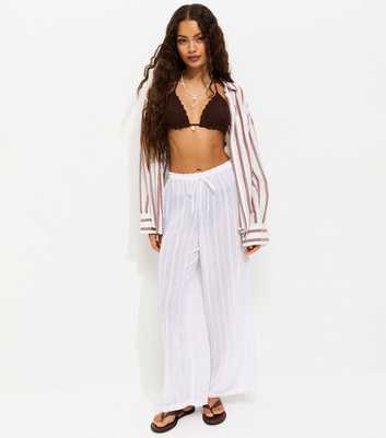 Petite White Striped Beach Wide Leg Trousers