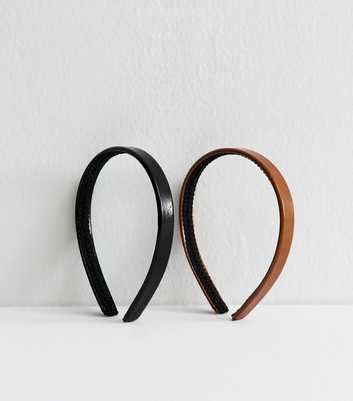 Pack Of 2 Brown Shiny Faux Leather Alicebands