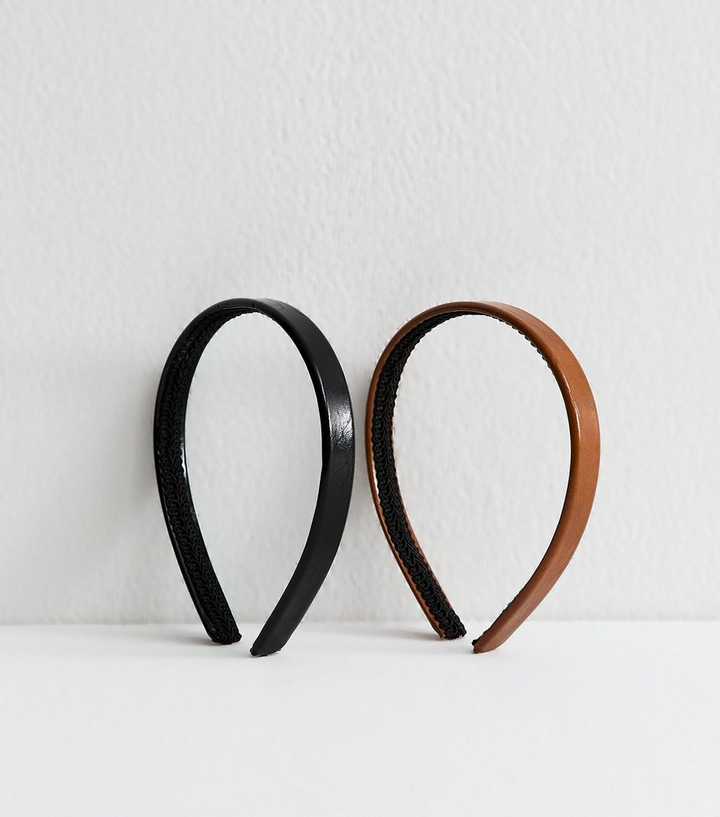 Pack Of 2 Brown Shiny Faux Leather Alicebands