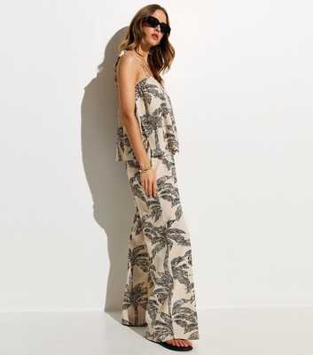 Cream Palm Tree Print Beach Trouser