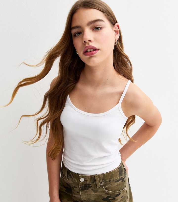 Girls White Scoop Neck Cami Vest Top
