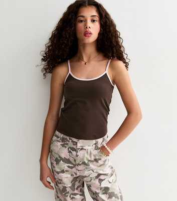 Girls Dark Brown Jersey Scoop Neck Cami Top