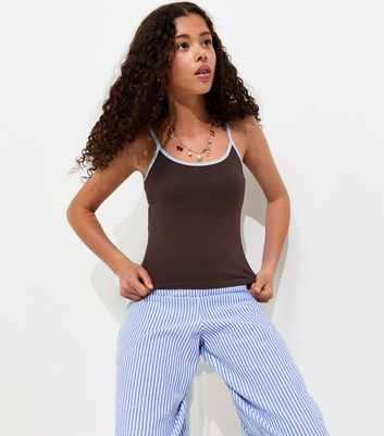 Girls Brown Jersey Scoop Neck Cami Top