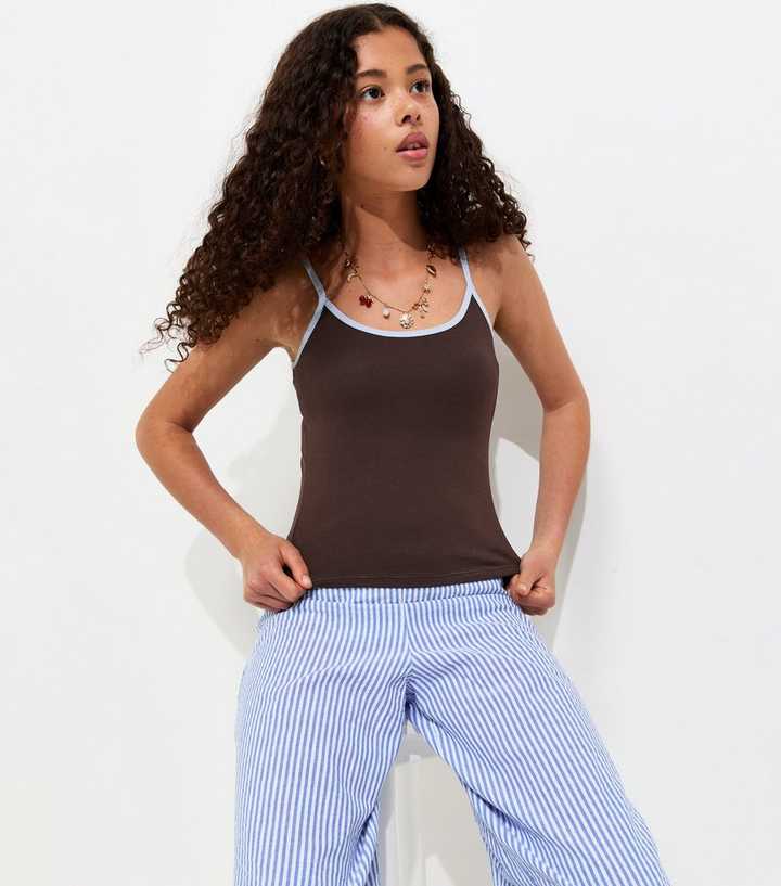 Girls Brown Jersey Scoop Neck Cami Top