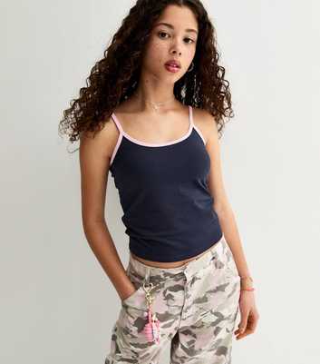 Girls Navy Jersey Scoop Neck Cami Top