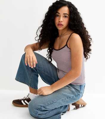 Girls Brown Striped Scoop Neck Cami Top