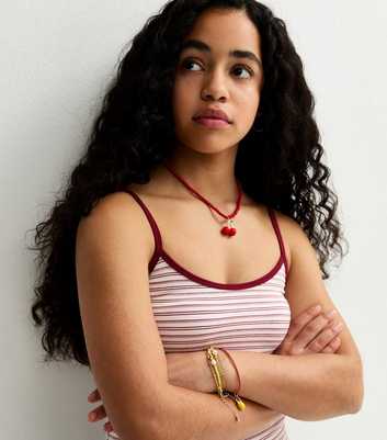 Girls Red Striped Scoop Neck Cami Top