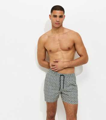 Blue Regular Diamond Tile Print Swim Shorts