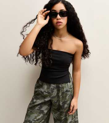 Girls Black Ruched Side Bandeau Top
