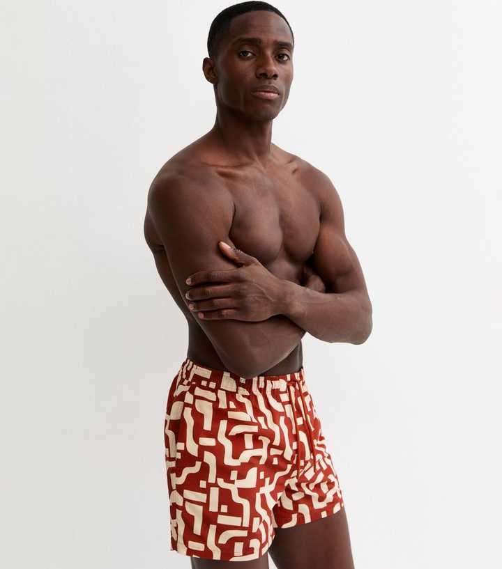 Red Regular Geometric Print Swim Shorts